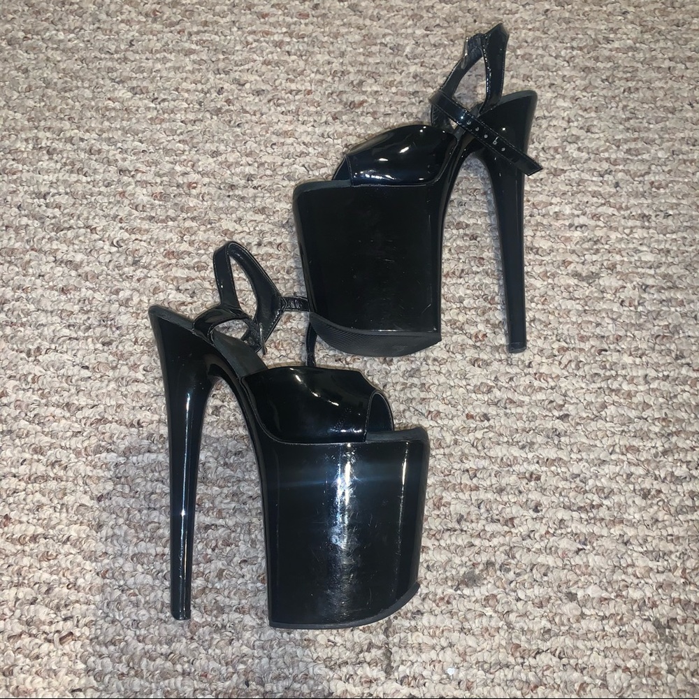 Pleaser Flamingo 809 in Patent Black Open Toe Pump